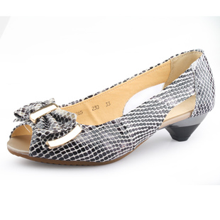  夏新 亚陆蝴蝶结中跟 鱼嘴 牛皮女凉鞋