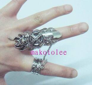  欧美十字食指男士潮人必备朋克骷髅时尚韩版双戒指夸张个性指环王