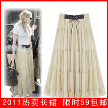 2012夏装新款高腰雪纺半身裙垂坠大摆波米长裙打底蛋糕沙滩裙 女