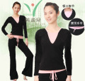 美逸儿 热卖千套 经典黑色长袖修身瑜伽服舞蹈服 T916粉黑