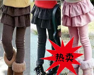 童装 女童 2012秋冬款假两件儿童中大童加绒加厚打底裤裙蛋糕裙裤