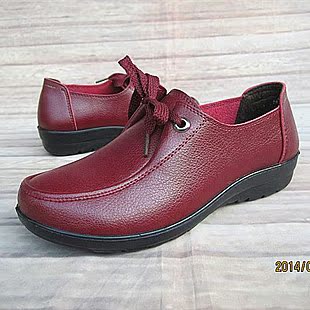 2014春秋新款妈妈鞋中老年人系带坡跟真皮鞋