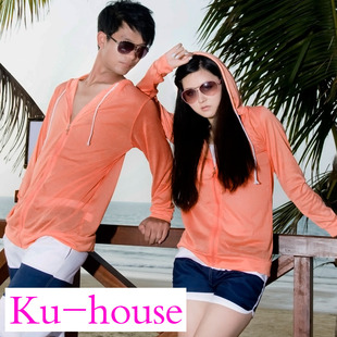  ku-house韩版 糖果色防晒衣 薄外套 开衫 情侣防晒衣 大码 沙滩衣