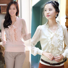 styleonme 2012春装新款韩版女装 蕾丝荷叶边长袖针织衫上衣265