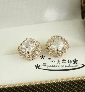  呛口小辣椒水晶耳钉 方形公主钻石耳钉耳饰 饰品 韩国好美的一款