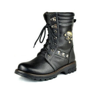  促销潮流靴户外牛仔靴高帮男式军靴 英伦高筒真牛皮骷髅男士靴子