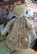 外贸出口布艺美式乡村手绘手工格子复古猫咪布袋子玩偶衣架挂件娃