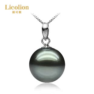  特惠品质11-12大溪地黑珍珠吊坠无暇正圆孔雀绿珍珠长项链女 送礼