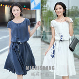 包邮2012夏装新款女装正品韩版大码印花天丝高贵气质短袖连衣裙子