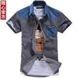 男士新款短袖衬衣 修身款时尚休闲 细格子布男装衬衣 男衬衫衣服