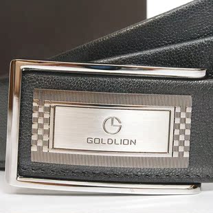  金利来皮具 正品 平滑扣 皮带男 男士 整张牛皮 黑色 腰带礼盒