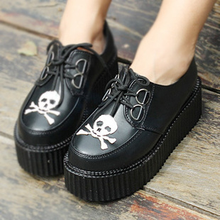  包邮原宿骷髅厚底松糕鞋个性休闲单鞋系带圆头潮鞋春秋女鞋子