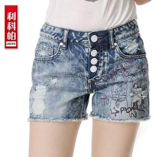 品牌牛仔裤 夏季新款涂鸭个性女式牛仔短裤热裤 日韩潮大码