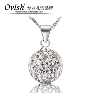  欧维希 正品 韩版时尚水晶球925纯银项链吊坠女 短款 锁骨