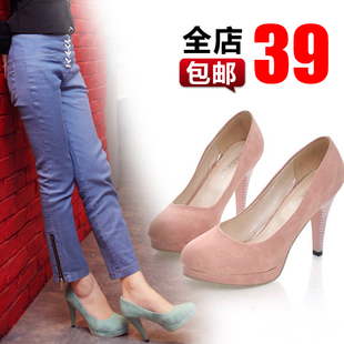  时尚韩版新款女鞋防水台高跟鞋裸色粗跟欧美新品女士鞋子单鞋