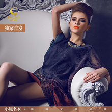 淘金币 母亲节 豹纹宽松大码牌珍珠真丝 连衣裙夏季2012新款女装