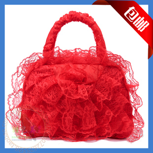 2014新娘包包婚礼用品结婚包伴娘(包伴娘)手提包大红色蕾丝女包化妆包