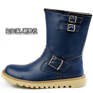  骑士精神 高筒真牛皮时尚长筒靴子 男士英伦中牛仔户外军马丁潮流