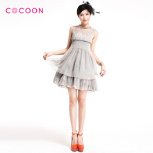 COCOON可可尼2012新品透视高腰A字圆领抹胸连衣裙212302081