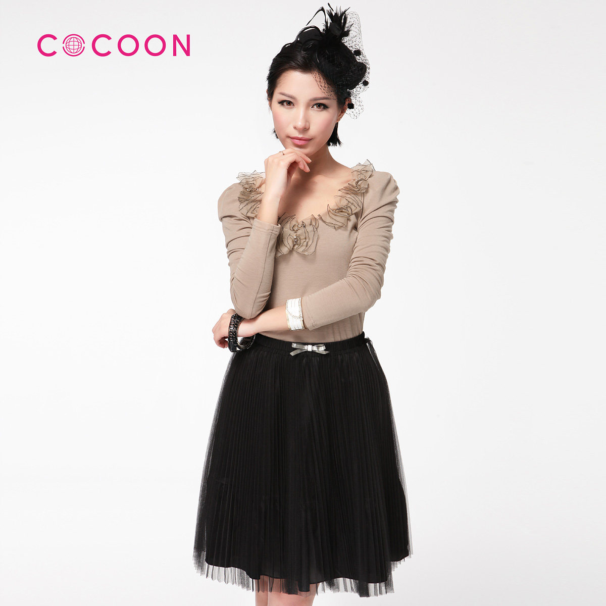 COCOON可可尼2012新品圆领泡泡袖针织衫213003022原价988