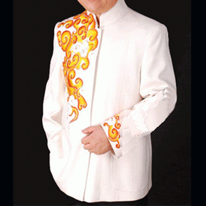 凤祥阁/正品白色绣花男士唐装上衣长袖外套主持礼服/吉梦 凤祥阁/正品白色绣花男士唐装上衣长袖外套主持礼服/吉梦