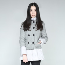 特价清仓 艾橙新款毛呢拼接加<span class=H>大码</span>修身<span class=H>羽绒</span><span class=H>服</span>女冬装外套立领双排