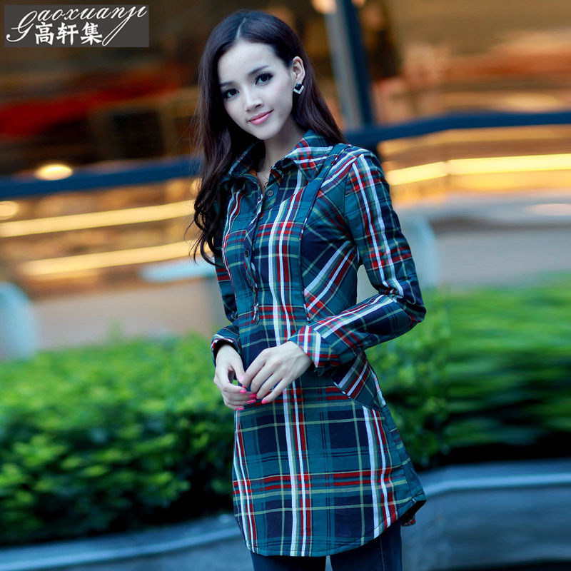 特价！秋冬新品长款加厚夹棉格子衬衫女长袖韩版保暖格子衬衣A156