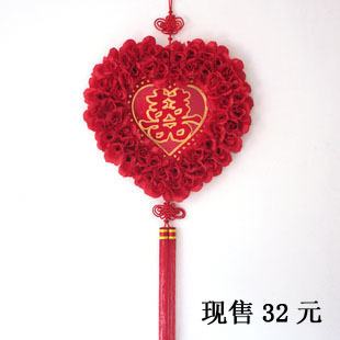  特价【怡恋】结婚新房喜庆装饰挂件婚庆壁饰心形仿真玫瑰花中国结