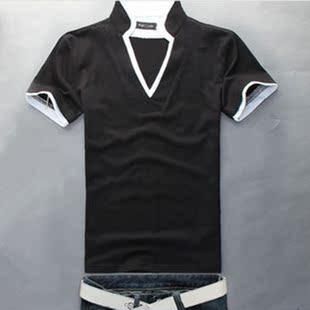  男装夏装新款韩版情侣装潮流时尚休闲深V领男士短袖t恤打底衫