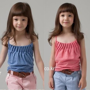  儿童夏装韩版Pink ideal时尚褶皱清凉吊带女童背心 2色