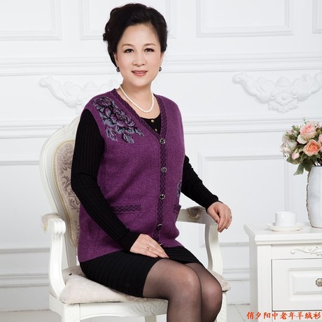 春秋冬装<em>中老年人毛线马甲</em>羊毛<em>背心</em>针织开襟坎