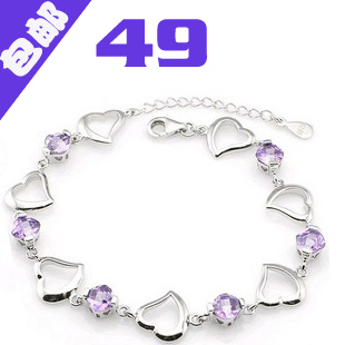  爱心形 925纯银手链 紫水晶手链 女 韩版 时尚 施华洛世奇风格
