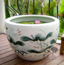 景德镇陶瓷鱼缸 手绘 超大件鱼缸 瓷器 荷花缸 睡莲缸 荷韵 包邮
