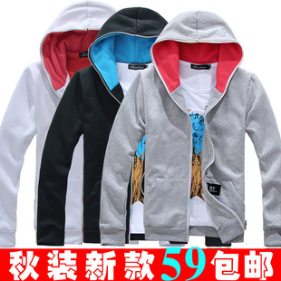  春装新款卫衣男士连帽开衫春秋韩版修身大码情侣装休闲外套潮