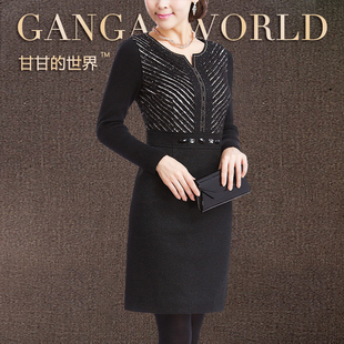  甘甘秋冬新款 高端女装大码秋冬连衣裙  冬款毛呢连衣裙G590