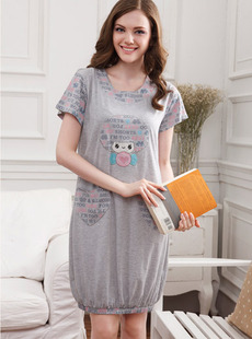 Dream ba Sally leisurewear pink leopard grain rabbit cotton short sleeve leisurewear suit (011411260)