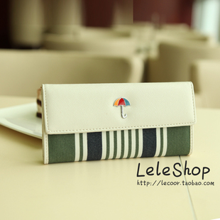 [帆布]Leleshop2012新款 清新夏日小雨伞防水帆布条纹sunbrella 钱包