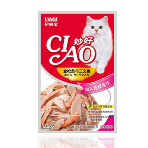 伊纳宝妙好亲心猫湿粮包 猫罐头猫零食 金枪鱼与三文鱼猫零食60g