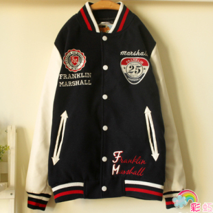  韩国代购 秋冬新品 情侣装休闲加厚PU棒球衫棉服外套