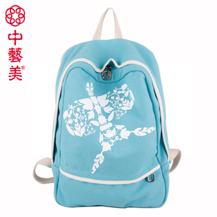  新款韩版简单时尚运动风含花卉图案帆布双肩包包