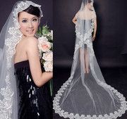 新娘韩式头纱超长拖尾婚纱有3米豪华繁花配饰蕾丝乳白色
