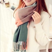 毛线针织格子韩国春秋冬天围巾，披肩两用超长韩版男女士棉麻