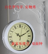 铁艺双面钟时尚欧式钟大号(钟大号，)钟双面挂钟创意客厅壁挂钟静音钟表
