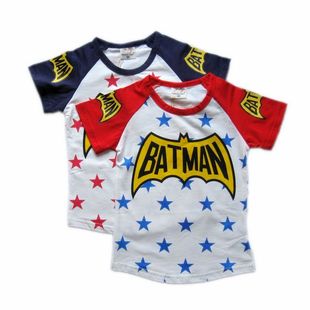 1折不退换男童 薄款 超酷蝙蝠侠五角星 圆领短袖T恤 2色