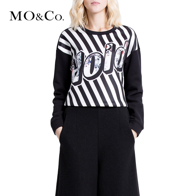 正品打折MO&Co.摩安珂女装长袖T恤条纹字母