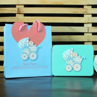 创意卡通宝宝诞生礼盒，满月喜糖盒子周岁，生日回礼喜蛋包装手提纸袋