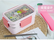 韩式不锈钢饭盒双层保温便当盒分隔学生饭盒隔热儿童餐盒赠餐具