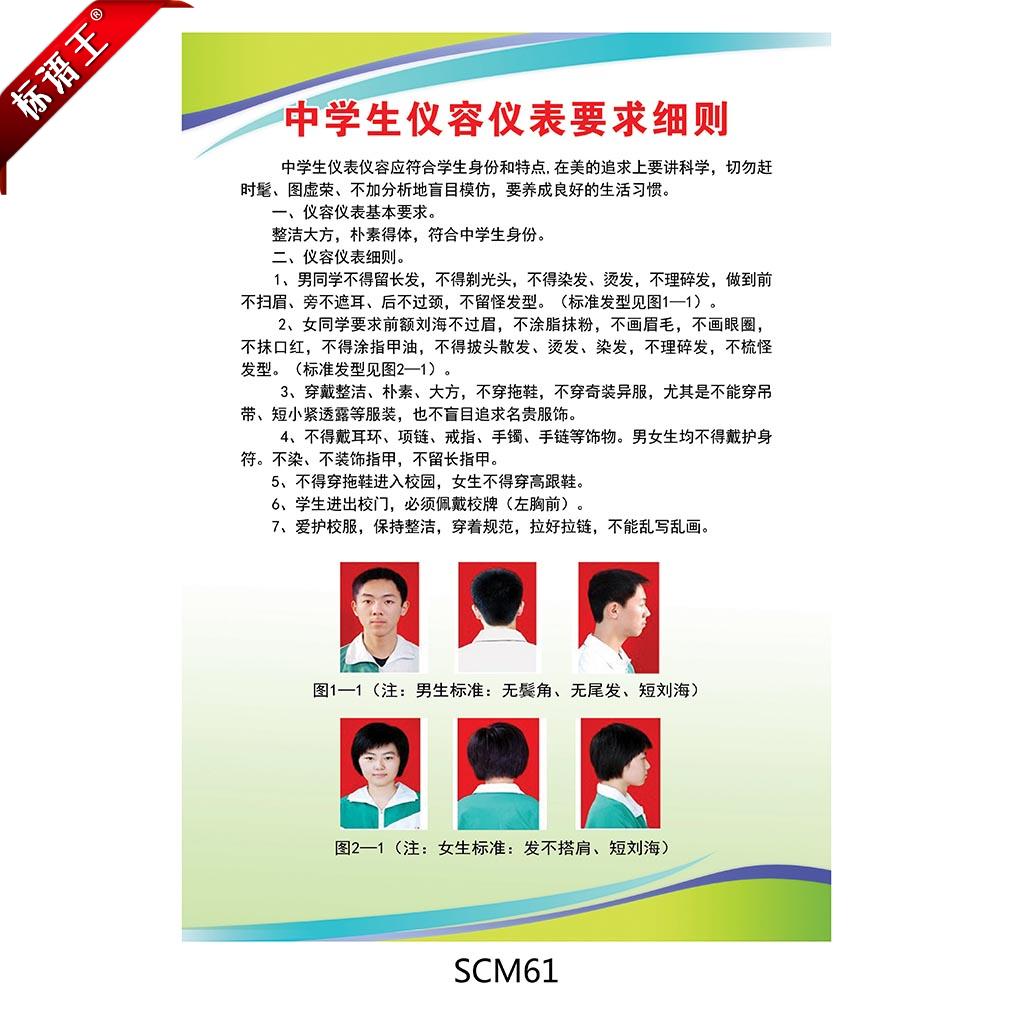 中学生仪容仪表要求细则挂图规范班级布置宣传画墙贴画scm61