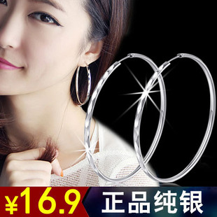 925纯银耳环明星款韩国时尚，菱形个性夸张大圈圈女生日礼物饰品