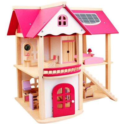 女孩生日礼物过家家粉色房子别墅diy木制小屋儿童玩具木质娃E娃屋